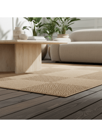 KADIMA DESIGN Flachgewebeteppich Jute-Optik Natur Bordüre Waschbar
