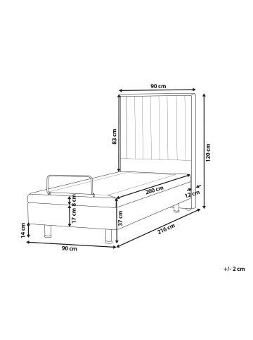 Beliani Einzelbett DUKE II in Weiß/Schwarz - (W) 90 x (H) 120 x (L) 216 cm