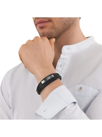 Tom Tailor Identarmband Edelstahl, Leder in schwarz