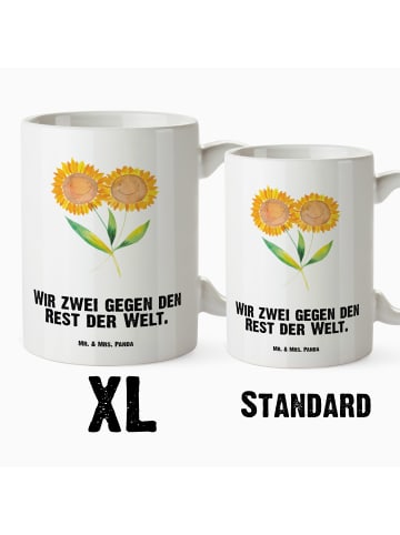 Mr. & Mrs. Panda Teebecher Blume Sonnenblume mit Spruch in Weiß