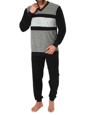 NORMANN Frottee langarm Schlafanzug Pyjama Bündchen - 81294 in anthrazit