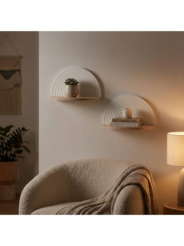 relaxdays 2 x Wandregal in Weiß/ Natur - (B)26 x (H)13 x (T)13 cm