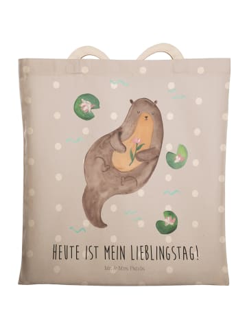 Mr. & Mrs. Panda Einkaufstasche Otter Seerose mit Spruch in Grau Pastell