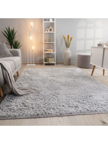KADIMA DESIGN Hochflor Teppich Shaggy waschbar Unifarben Schlafzimmer in Hellgrau