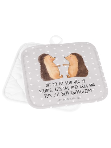 Mr. & Mrs. Panda 2er Set Topflappen  Igel Liebe mit Spruch in Grau Pastell