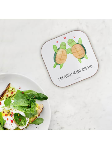 Mr. & Mrs. Panda Holzuntersetzer Schildkröten Paar mit Spruch in Weiß