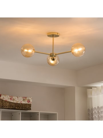 home24 home24 Deckenleuchte 3-flammig (1er Set) - Grau - Glas & Metall - 62.0 x 25.0 x 62.0 cm in Gold