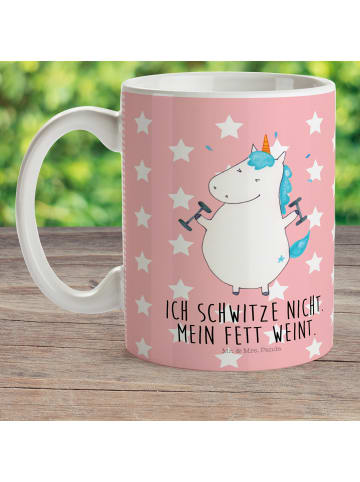 Mr. & Mrs. Panda Tasse Einhorn Fitness mit Spruch in Rot Pastell