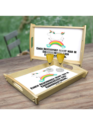 Mr. & Mrs. Panda Servier Tablett Einhorn Regenbogen mit Spruch in Weiß
