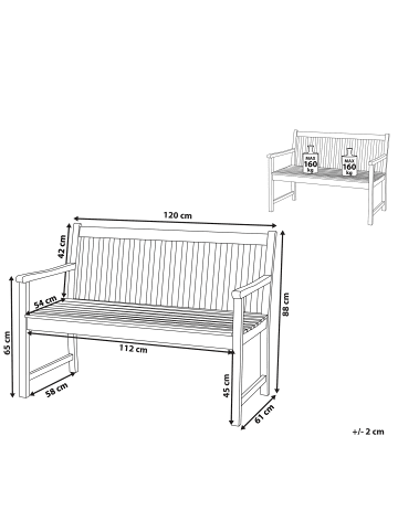 Beliani Gartenbank VIVARA in Braun - (W) 120 x (H) 88 x (L) 61 cm