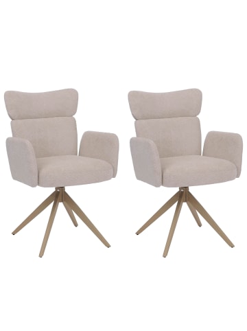 MCW 2er-Set Esszimmerstuhl N11 Bouclé 350g/m², Beige, Beine Holz-Optik