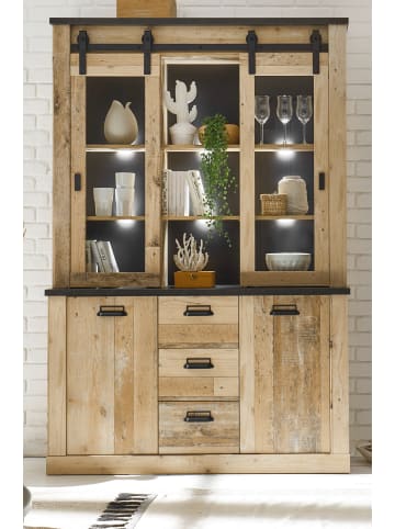 Furn.Design Buffetschrank Used Wood hell, anthrazit, Vitrinenschrank 133 x 201 cm