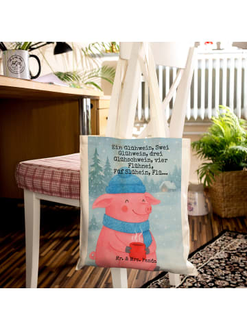 Mr. & Mrs. Panda Shopper Bag Schweinchen Glühwein Design mit Spruch in Weiß