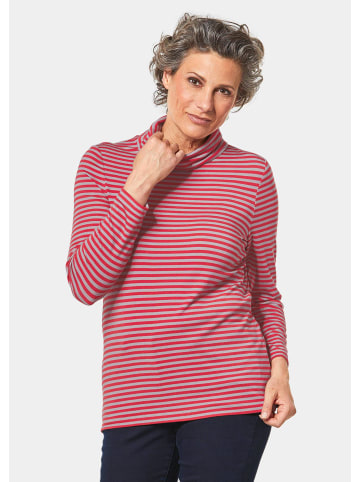GOLDNER Shirt Hautsympathisches Ringelshirt mit Rollkragen in rot / grau / geringelt