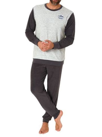 NORMANN langarm Frottee Pyjama Rundhalsschnitt & Bündchen - 82442 in dunkelgrau