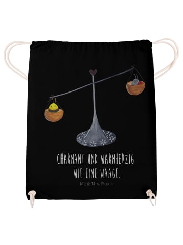 Mr. & Mrs. Panda Drawstring Bag Sternzeichen Waage mit Spruch in Schwarz