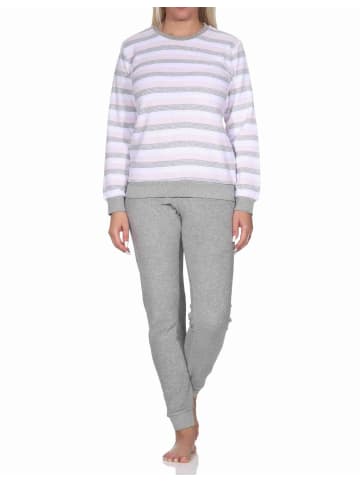 NORMANN Frottee Schlafanzug langarm Bündchen Streifen - 76932 in rosa