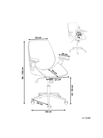 Beliani Bürostuhl BENDRA in Beige/Braun - (W) 61 x (H) 98 x (L) 58 cm