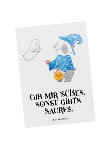 Mr. & Mrs. Panda Postkarte Panda Zauberer mit Spruch in Weiß