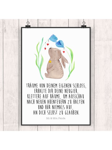 Mr. & Mrs. Panda Poster Hase Blume mit Spruch in Weiß