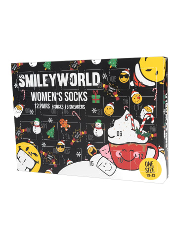 Smiley World Smileyworld Socken Adventskalender mit 12 Paar kurz und lang in Mehrfarbig