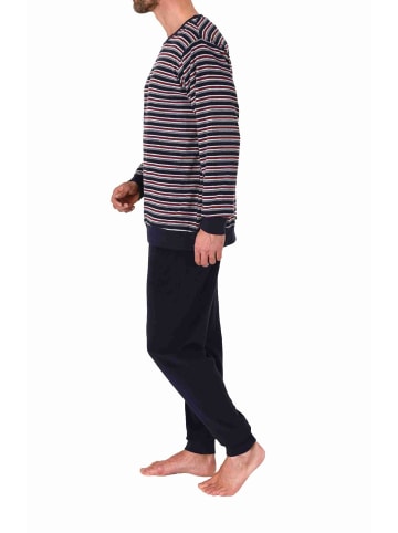 NORMANN Frottee Schlafanzug langarm Bündchen gestreifter - 77130 in marine