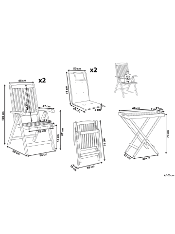 Beliani 3-tlg Bistro Set JAVA in Braun/Rot