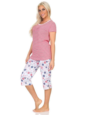 NORMANN Kurzarm Schlafanzug Capri Pyjama Streifen - 85081 in rot