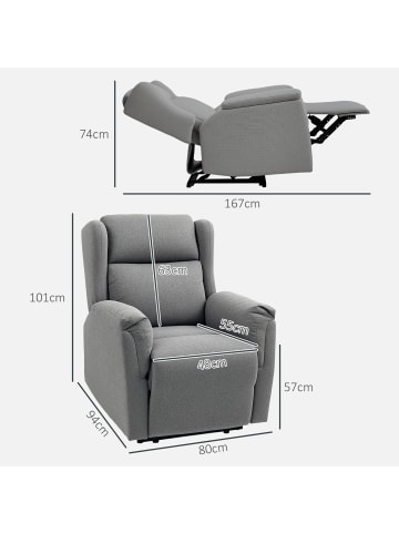 HOMCOM Fernsehsessel mit Liegefunktion in Dunkelgrau 94L x 80B x 101H cm