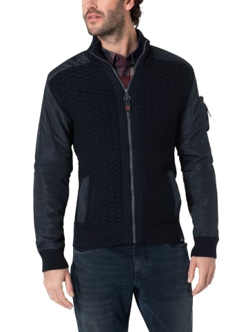 Timezone Strick-Bomberjacke 3D-Schachbrettmuster Turtleneck in Dunkelblau