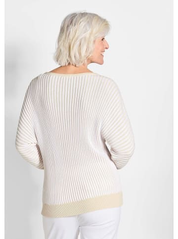 GOLDNER Pullover Baumwollmix mit Fledermausärmeln und Rippstruktur in beige / weiß / gestreift