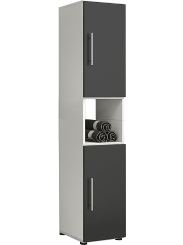 VCM Holz Badmöbel Badschrank Hochschrank Flandu in Weiß / Schwarz