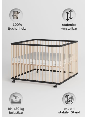 Sämann Sämann Laufgitter mit Matratze & Schlupfsprossen - schwarz/natur - Premium