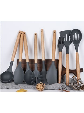 Cheffinger 10-tlg Küchenhelfer-Set mit Holzgriffen in Schwarz