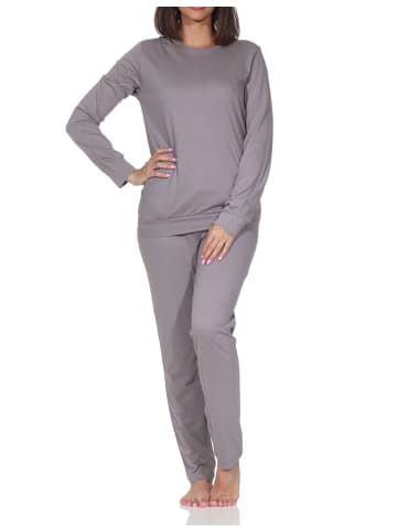 NORMANN Langarm Schlafanzug Pyjama Bündchen Tupfen Optik in sand