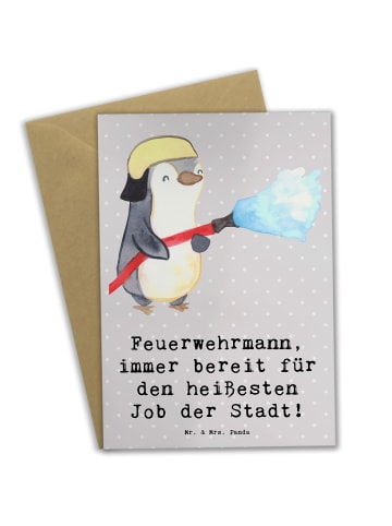 Mr. & Mrs. Panda babykarte Feuerwehrmann Held mit Spruch in Grau Pastell