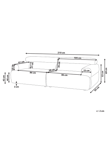 Beliani 3-Sitzer Sofa HOVDEN in Braun - (W) 210 x (H) 69 x (L) 95 cm
