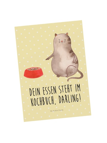 Mr. & Mrs. Panda Grußkarte Katze Fressen mit Spruch in Gelb Pastell