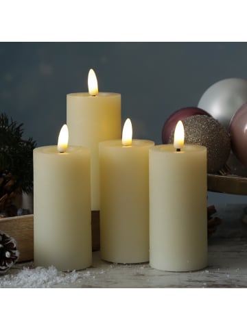 MARELIDA 4x LED Kerze LINA Rustik-Optik Echwachs H: 12,5cm in creme