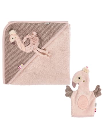 Fehn 2-tlg. Bade-Set - Kapuzenbadetuch & Waschhandschuh in pink