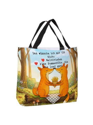 Mr. & Mrs. Panda Strandtasche Füchse Liebe Pommes Design mit Spruch in Weiß