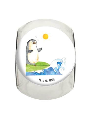 Mr. & Mrs. Panda Bonbonglas Pinguin Surfer ohne Spruch in Weiß