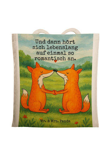 Mr. & Mrs. Panda Einkaufstüte Füchse Liebe Design mit Spruch in Weiß
