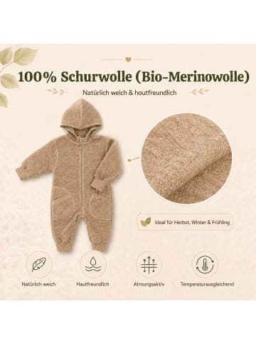 Kinderhaus Blaubär Baby-Overall mit Kapuze & Mulltuch Blaubaer in Mandel Melange