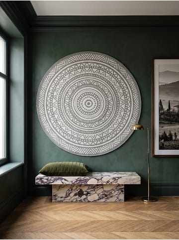 KADIMA DESIGN Flachwebteppich mit konzentrischem Mandala, wetterfest gewebt in Grau