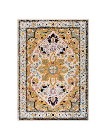 KADIMA DESIGN Traditioneller Wollteppich in Gelb-Grau, rutschfest