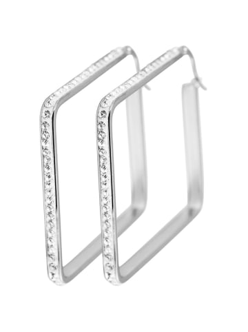 Adeliás Damen Ohrringe – Creole aus Edelstahl mit Strass Steinchen in silber