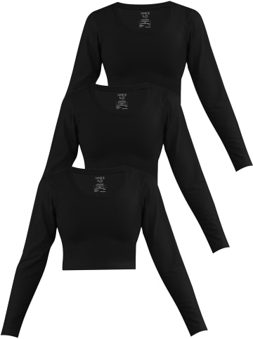 Janice 3 x Damen crop Langarmshirt Nerja in Schwarz
