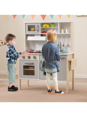 COSTWAY Kinderküche Spielküche inkl. 18 Zubehör in Grau