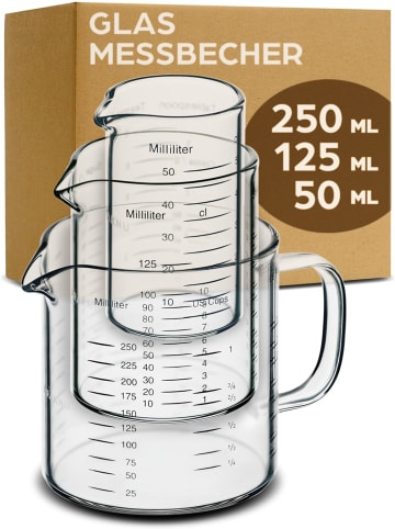 Praknu Glas Messbecher mit Ausguss - 50ml, 125ml, 250ml - Präzise Skala -